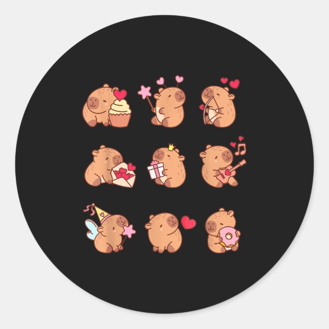 Capybara Valentine Funny Capy Animals Lovers Uni K Classic Round Sticker (Front)