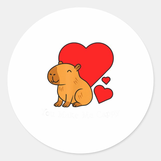 Capybara Valentines Day Pun Make Me Cappy  Classic Round Sticker (Front)