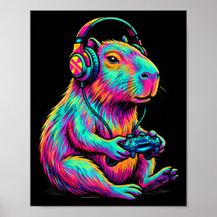 Capybara Video Games Gamer Funny Gaming Graphic Ki Poster