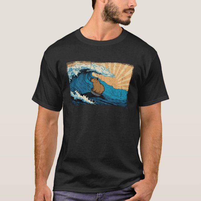 Capybara Wave  Surfing Surfer Capibara Graphic T-Shirt (Front)