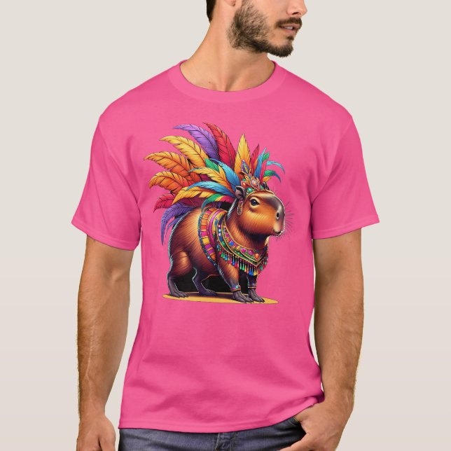 Capybara Wearing Colourful Tribal Headdress Carniv T-Shirt (Front)