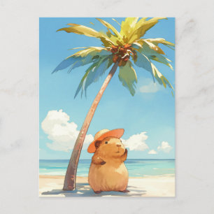 Capybara Wearing Sun Hat on Tropical Summer Beach Postcard