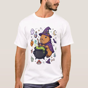 Capybara Witch Cauldron Halloween Art T-Shirt