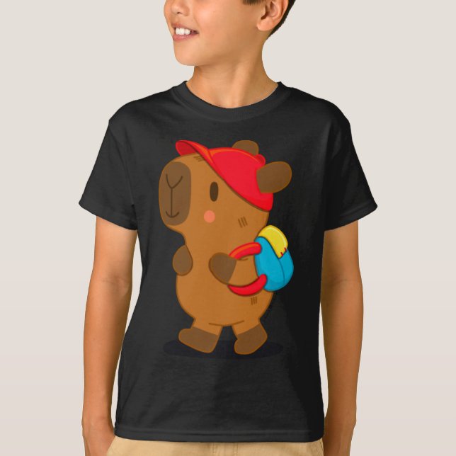 Capybara With Backpack T-Shirt (Front)