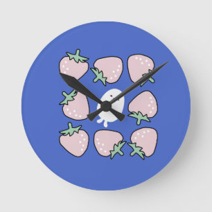 Capybara with Strawberries Doodle Aesthetic Round Clock