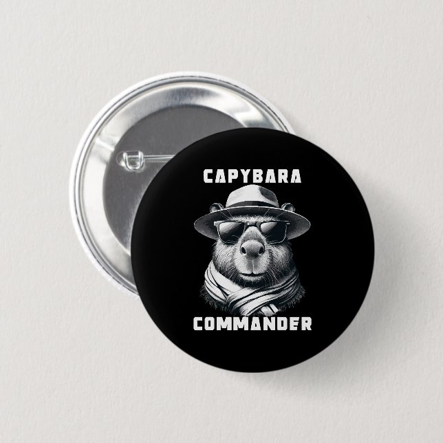Capybara With Sunglasses Capy Commander 6 Cm Round Badge (Front & Back)