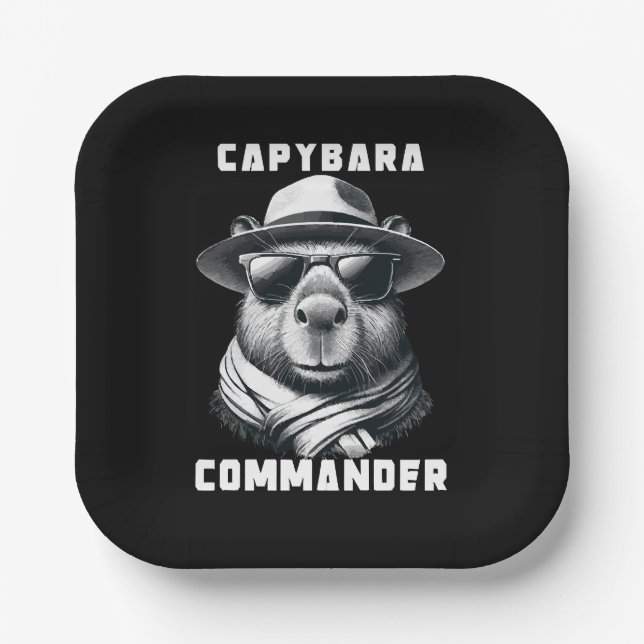 Capybara With Sunglasses Capy Commander Paper Plate (Front)