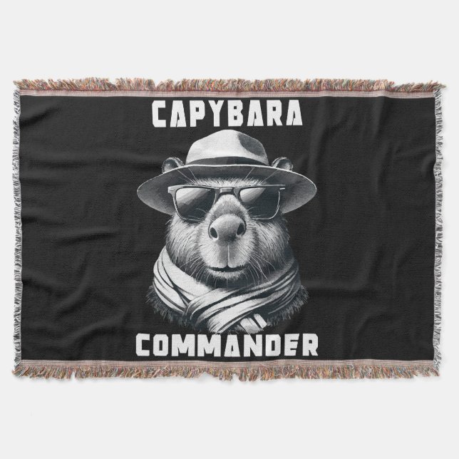 Capybara With Sunglasses Capy Commander Throw Blanket (Front)