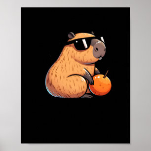 Capybara With Sungles Ready To Party Sticker Poster