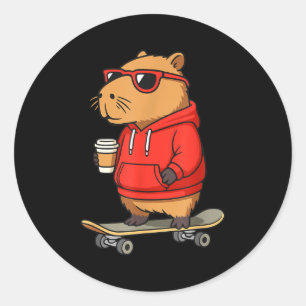 Capybara With Sungles Skater Capy  Classic Round Sticker