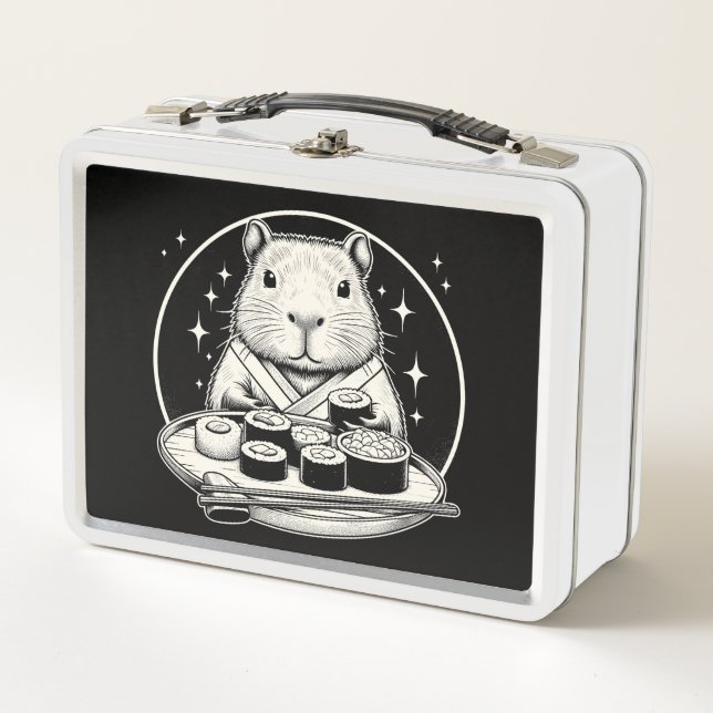 Capybara with Sushi Cute Kawaii  Metal Lunch Box (Front)
