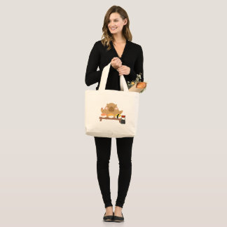 Capybara with Sushi Large Tote Bag