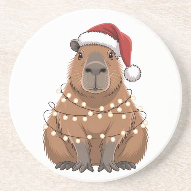 Capybara Xmas Matching Funny Santa Coaster (Front)