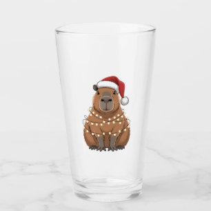 Capybara Xmas Matching Funny Santa Glass