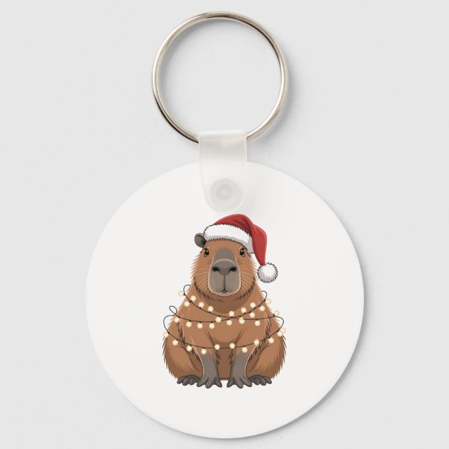 Capybara Xmas Matching Funny Santa Key Ring (Front)