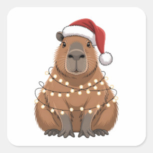 Capybara Xmas Matching Funny Santa Square Sticker
