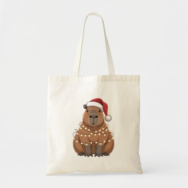 Capybara Xmas Matching Funny Santa Tote Bag (Front)