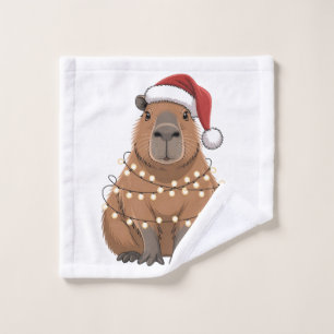 Capybara Xmas Matching Funny Santa Wash Cloth