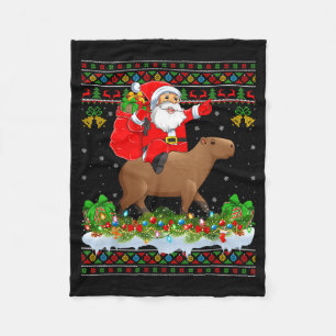Capybara Xmas Pajamas Ugly Santa Riding Capybara C Fleece Blanket