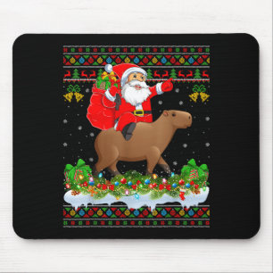 Capybara Xmas Pajamas Ugly Santa Riding Capybara C Mouse Pad