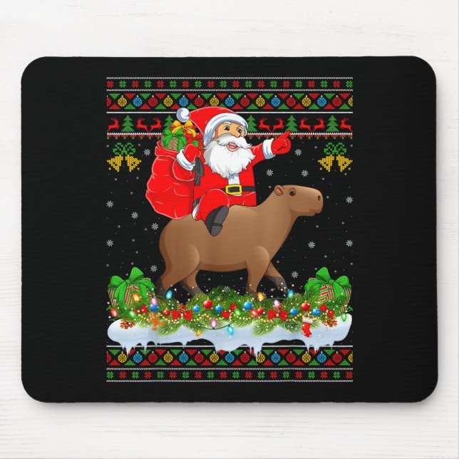 Capybara Xmas Pajamas Ugly Santa Riding Capybara C Mouse Pad (Front)