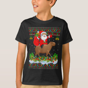 Capybara Xmas Pajamas Ugly Santa Riding Capybara C T-Shirt