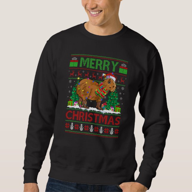 Capybara  Xmas Tree Light Ugly Santa Capybara Chri Sweatshirt (Front)