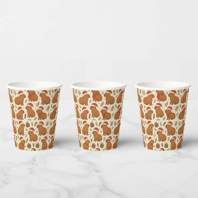 Capybaras at Christmas Paper Cups (Multi)