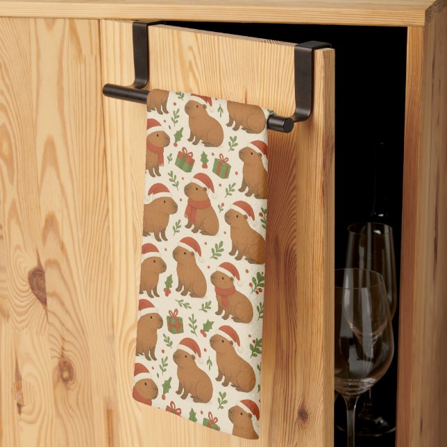 Capybaras at Christmas Tea Towel (Thirds Fold)