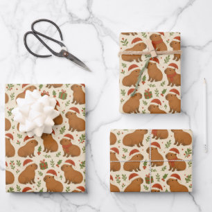 Capybaras at Christmas Wrapping Paper Sheet