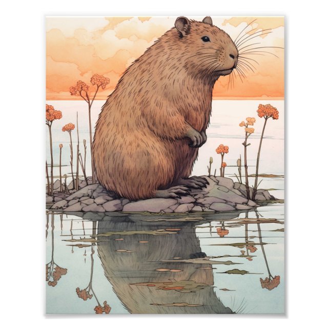 Capybaras in beautiful landscapes photo print (Front)