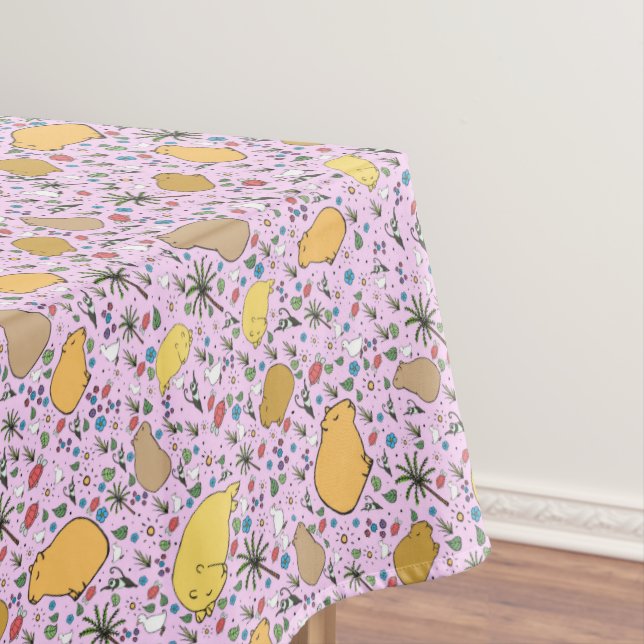 Capybaras in Pink Tablecloth (In Situ)