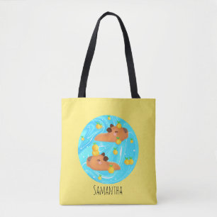 Capybaras In Water With Oranges Tote Bag