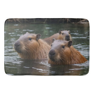 Capybaras' Swimming In The River,  Bath Mat