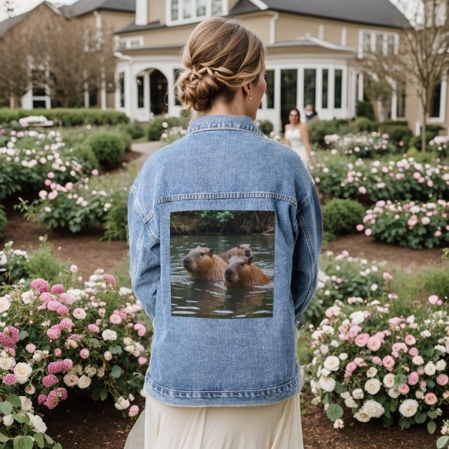Capybara's Swimming In The River, Denim Jacket (Wedding Back)