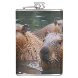 Capybaras' Swimming In The River,  Hip Flask