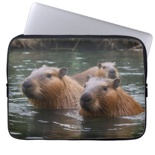 Capybaras' Swimming In The River,  Laptop Sleeve