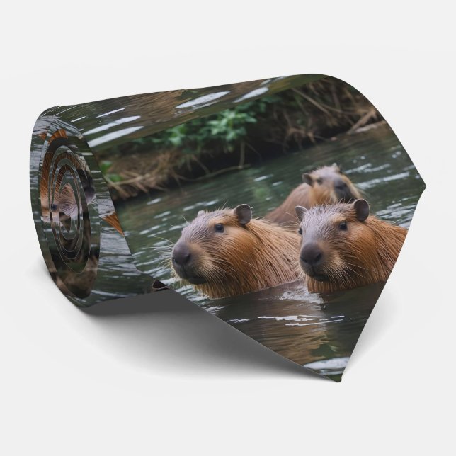 Capybaras' Swimming In The River,  Tie (Rolled)