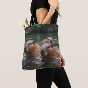 Capybaras' Swimming In The River,  Tote Bag