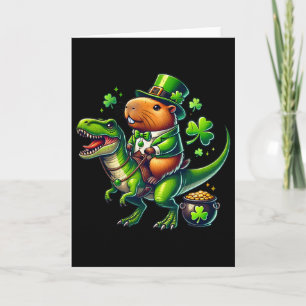 Capybyra Leperchaun Capybyra Riding Trex St Patric Card