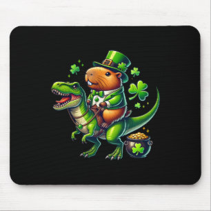 Capybyra Leperchaun Capybyra Riding Trex St Patric Mouse Pad