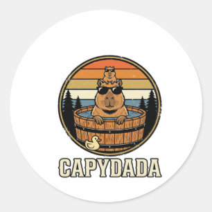 Capydada Capybara Dad Retro Hot Tub Vector Design_ Classic Round Sticker