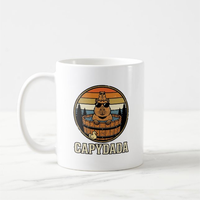 Capydada Capybara Dad Retro Hot Tub Vector Design_ Coffee Mug (Left)