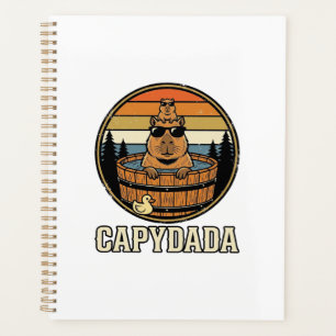 Capydada Capybara Dad Retro Hot Tub Vector Design_ Planner
