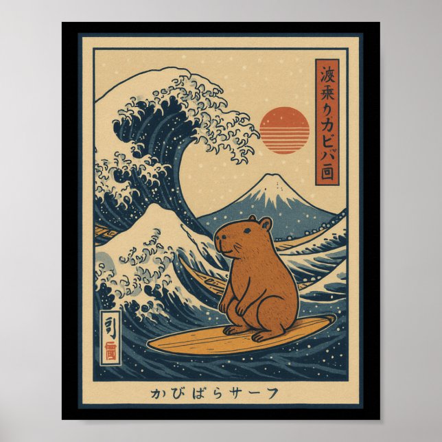 Capyra Calmly Surfing The Great Wave _1  Poster (Front)