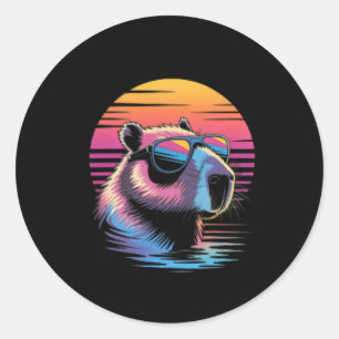 Capyra Cute Retro Animal Summer Vacation Beach Classic Round Sticker