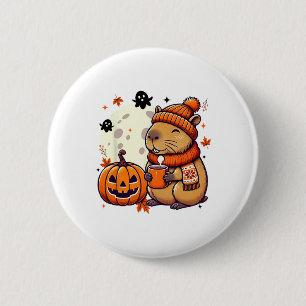 Capyra Drinking Coffee Halloween Fall Season Thank 6 Cm Round Badge