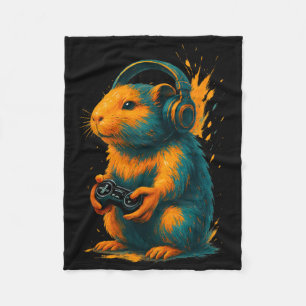 Capyra Gamer Art – Funny Rodent With Controller An Fleece Blanket