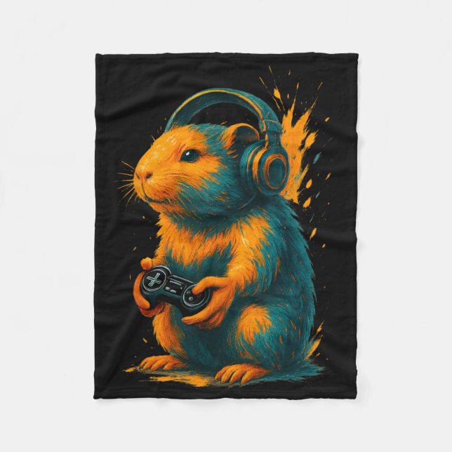 Capyra Gamer Art – Funny Rodent With Controller An Fleece Blanket (Front)