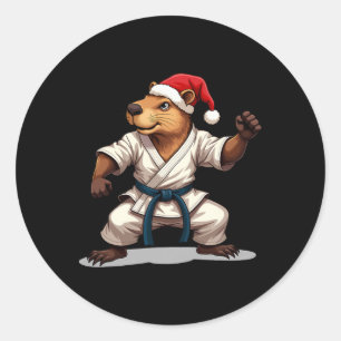 Capyra Karate Christmas Martial Arts Santa Hat Hol Classic Round Sticker